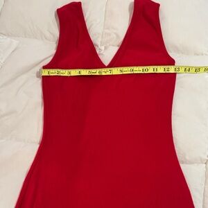 Moda Red V-Neck Sleeveless Chic Midi Tee Shirt Dress XSmall